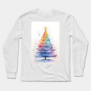 Rainbow Colored Watercolor Christmas Tree Long Sleeve T-Shirt